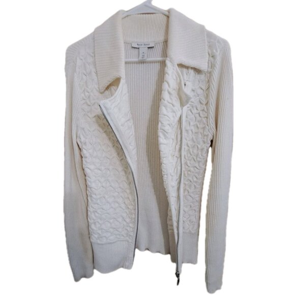 WHBM White House/Black Market M Cream Side Zip Collared Cotton Sweater - Picture 4 of 8